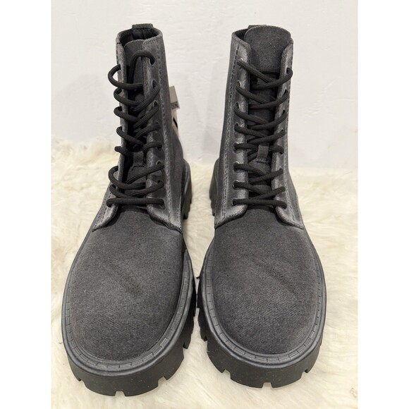 Zara Men Lace-Up Black Canvas Chunky Lug Style Boots Distressed US 10 EUR 43 NWT - Picture 3 of 11